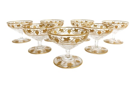7 Val Saint Lambert Champagne Sherbet Coupes in Pampre D' Or