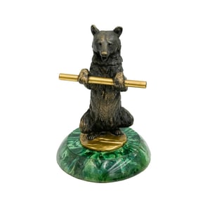 English Patinated Bronze Bear Form Inkwell Malachite Base 19th century