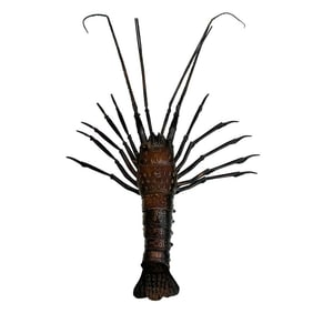 Hiroyoshi Japanese Articulated Copper Crayfish Spiny Lobster Okimono Figurine