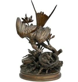 Jules Moigniez French Bronze Sculpture Birds Nest Signed