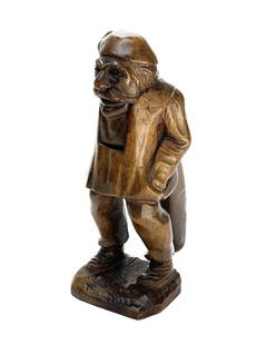 Continental Wooden Figural Man Hand Carved Nutcracker: Continental wooden hand carved figural man nutcracker, 19th Century. The nutcracker depicts and older gentleman with his hands in his pockets. Weight Approx., 0.5 lbs Measures Approx., 8.25 inches x 3