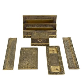 5pc Tiffany Studios Gilt Bronze Desk Set in Venetian #1644 1641 1640 1691 1642
