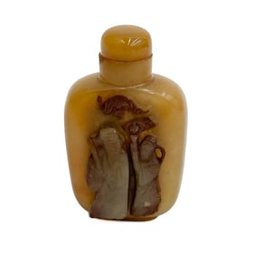 Chinese Carved Beige and Honey Agate Snuff Bottle Figures circa 1850
