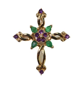 House of Igor Carl Faberge 14k Gold Amethyst Emerald Diamond Necklace Pendant Enhancer