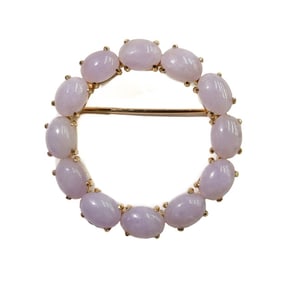 Gump's 14k Yellow Gold Cabochon Lavender Jade Pin Brooch