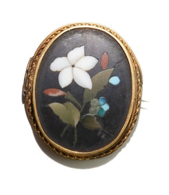 14k Yellow Gold Micromosaic Pendant Brooch