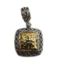 John Hardy 22k Yellow Gold and 925 Sterling Silver Hand Hammered Necklace Pendant Enhancer