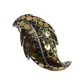 John Hardy 18k Yellow Gold and 925 Sterling Silver Leaf Necklace Pendant Enhancer.