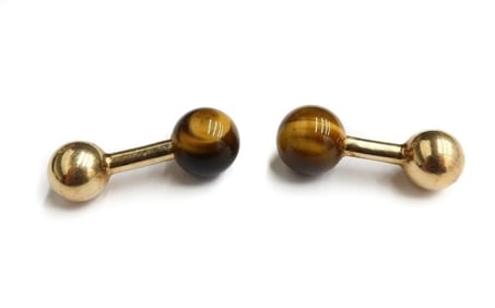 Tiffany & Co. 14k Yellow Gold and Tiger's Eye Cufflinks