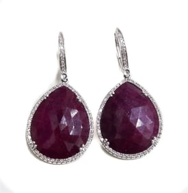 14k Gold Ruby & Sapphire Drop Earrings
