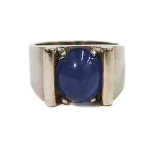 14k White Gold Cabochon Blue Iolite Ring Size 9