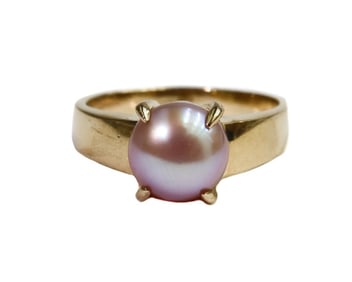 Gump's 14k Yellow Gold Pink Cultured Pearl Ring Size 7