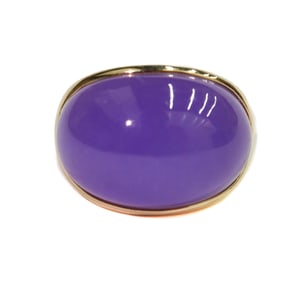 14k Yellow Gold and Purple Jade Dome Ring Size 8
