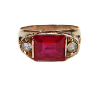 14k Yellow Gold Ruby and White Tourmaline Ring Size 8.5