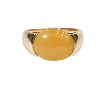 Gump's 14k Yellow Gold Cabochon Yellow Jade Ring Size 7
