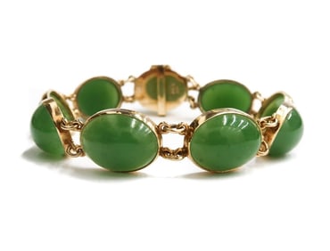 Gump's 14k Yellow Gold and Cabochon Jade Link Bracelet
