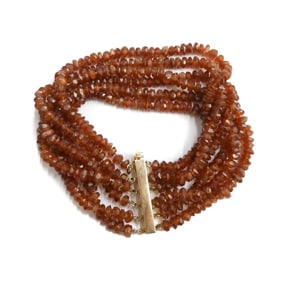 14k Yellow Gold and Natural Orange Hessonite Garnet 6 Strand Bracelet