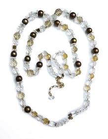 Clear Quartz and Brown Pearl Necklace