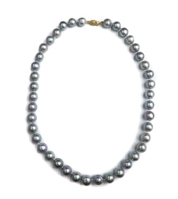 14K Yellow Gold Light Blue Cultured Pearl Single Strand Necklace