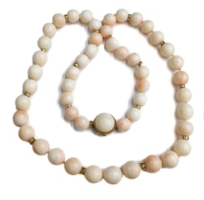 14k Yellow Gold and Pink Coral Beaded Necklace
