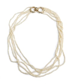 14k Yellow Gold 5 Strand 2.5mm Cultured Pearl Necklace GIA Certificate