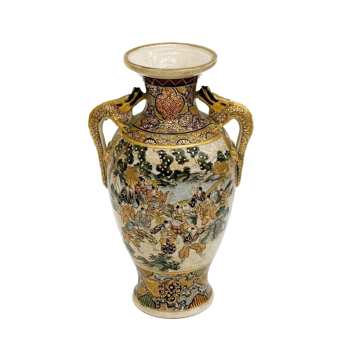 Japanese Hand Painted Porcelain Miniature Vase Dragon Handles Meiji Period