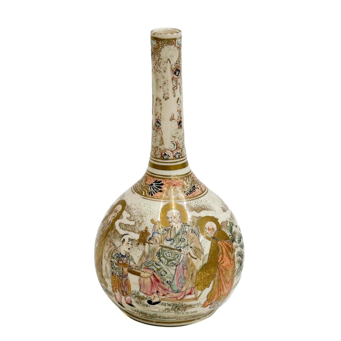 Japanese Satsuma Hand Painted Porcelain Teardrop form Vase Meiji period