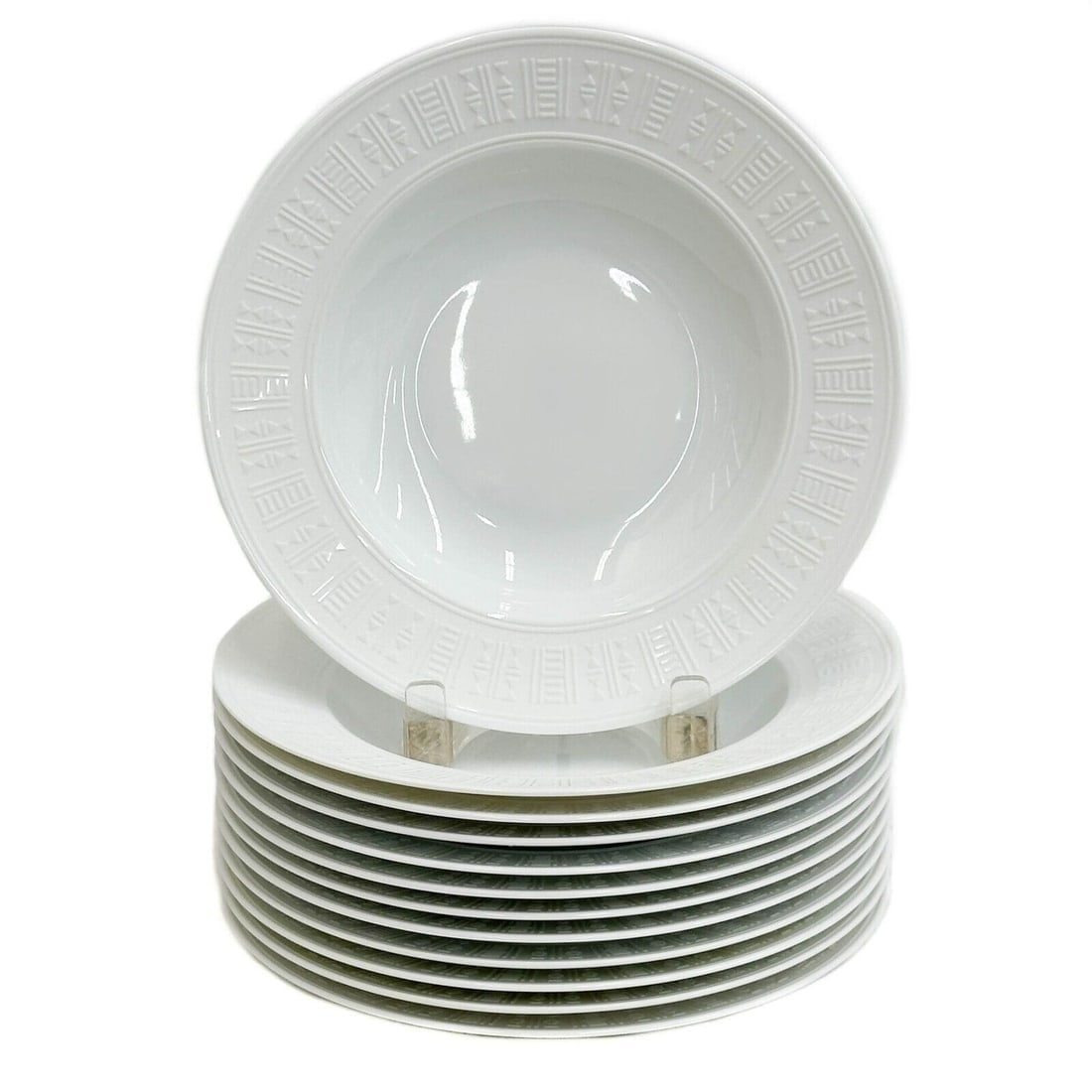 12 Hermes Paris Porcelain Rimmed Soup Bowls in Egee White (1 of 5)