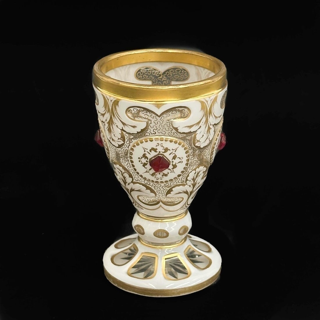 Bohemian White Cut to Clear Gilt Glass Footed Beaker circa 1900 (1 of 6)