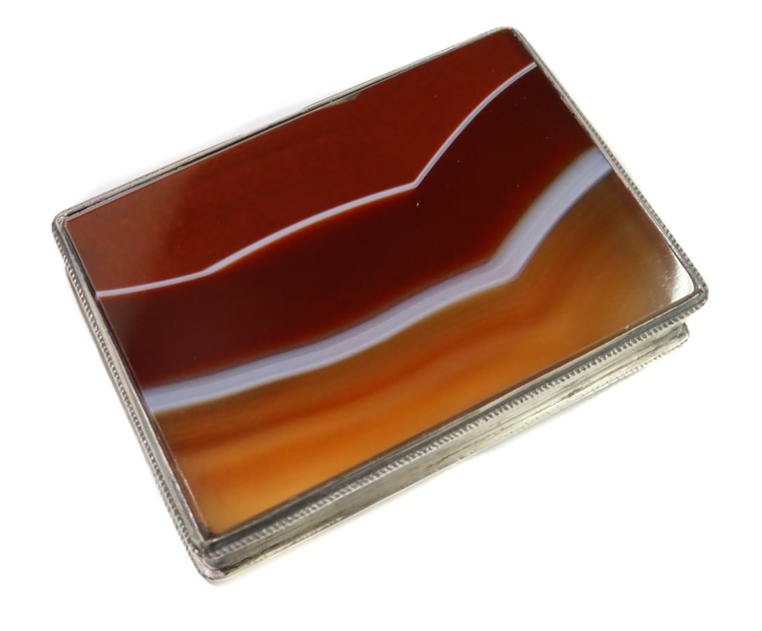 German 935 Silver and Orange Banded Agate Box circa 1910 (1 of 12)