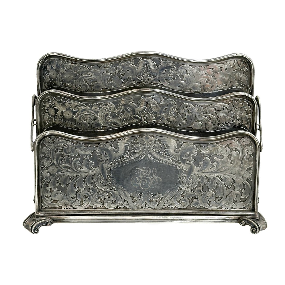 Graff, Washbourne & Dunn American Sterling Silver Engraved Letter Holder c 1900