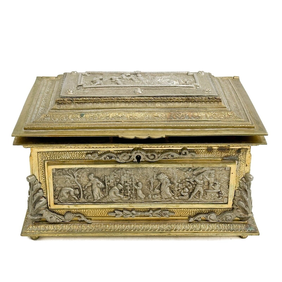 Spanish Gilt and Silvered Bronze Casket Jewelry Box 2nd quarter 20th cen (1 of 9)