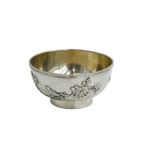 Wang Hing & Co Hong Kong Chinese Export Silver Bowl Cherry Blossom Birds c1890