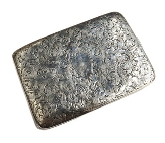 William B. Kerr Sterling Silver Card Case Etched Foliate Scrolls #5071 c1900