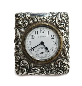 Black Starr and Frost Sterling Silver Swiss 8 Days Miniature Table Clock 1899