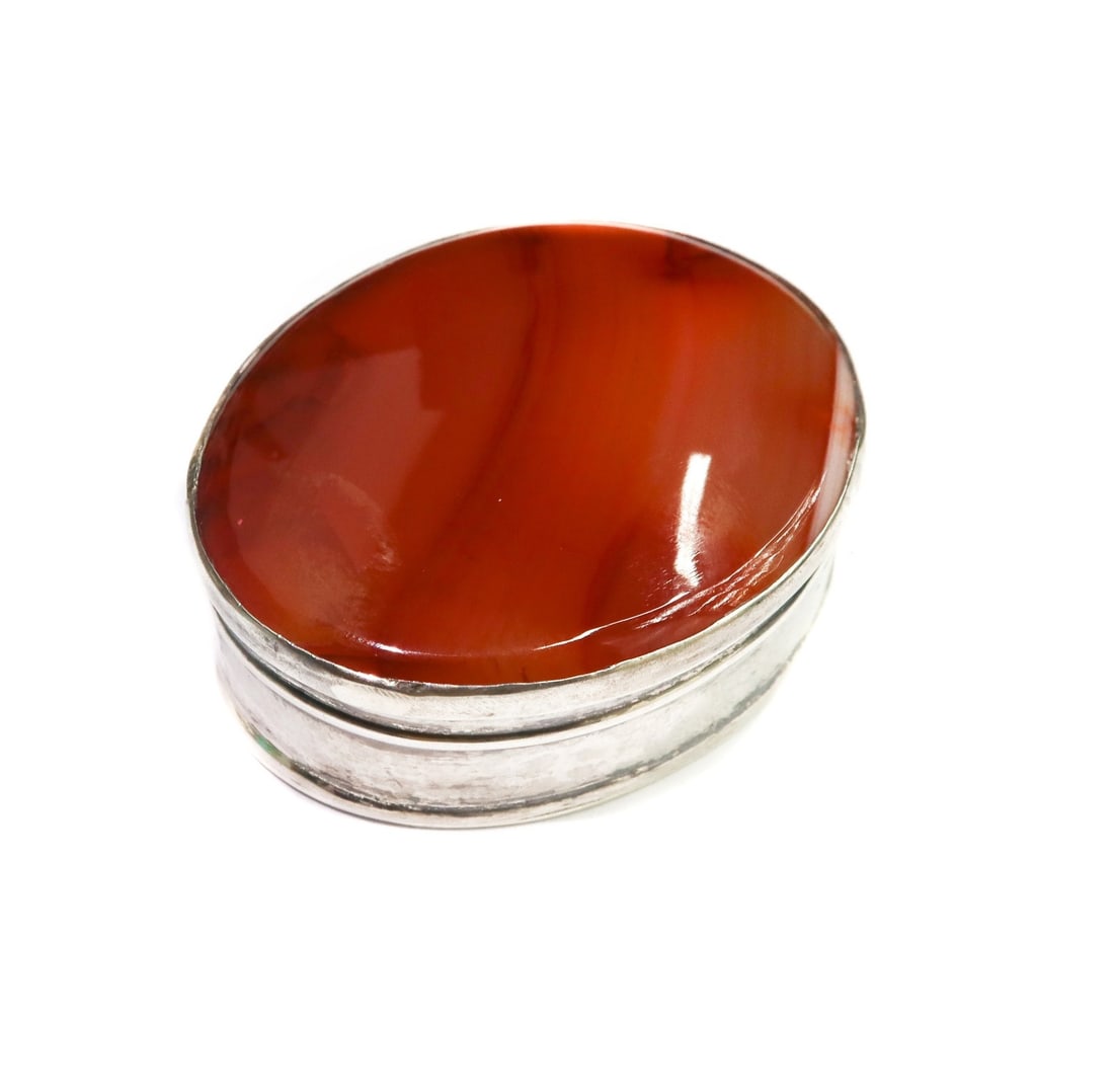 Sterling Silver and Agate Oval Trinket Box circa 1940 (1 of 8)