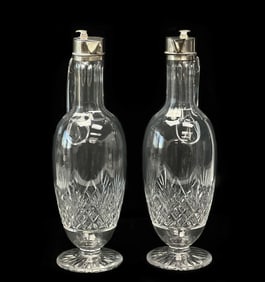 Pair Barend Enzering Dutch Silver Mounted Cut Glass Pitchers circa 1825