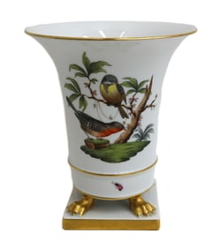 Herend Hungary Rothschild Birds Hand Painted Porcelain Claw Footed Vase