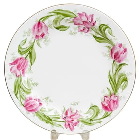 Wedgwood England Hand Painted Porcelain Charger Plate Signed Evarard Pink Tulips