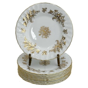 8 Minton England Gilt Porcelain Bread Plates H5017 circa 1955