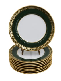 9 Spode Bone China England Porcelain Hunter Green and Gilt Dessert Plates c1900