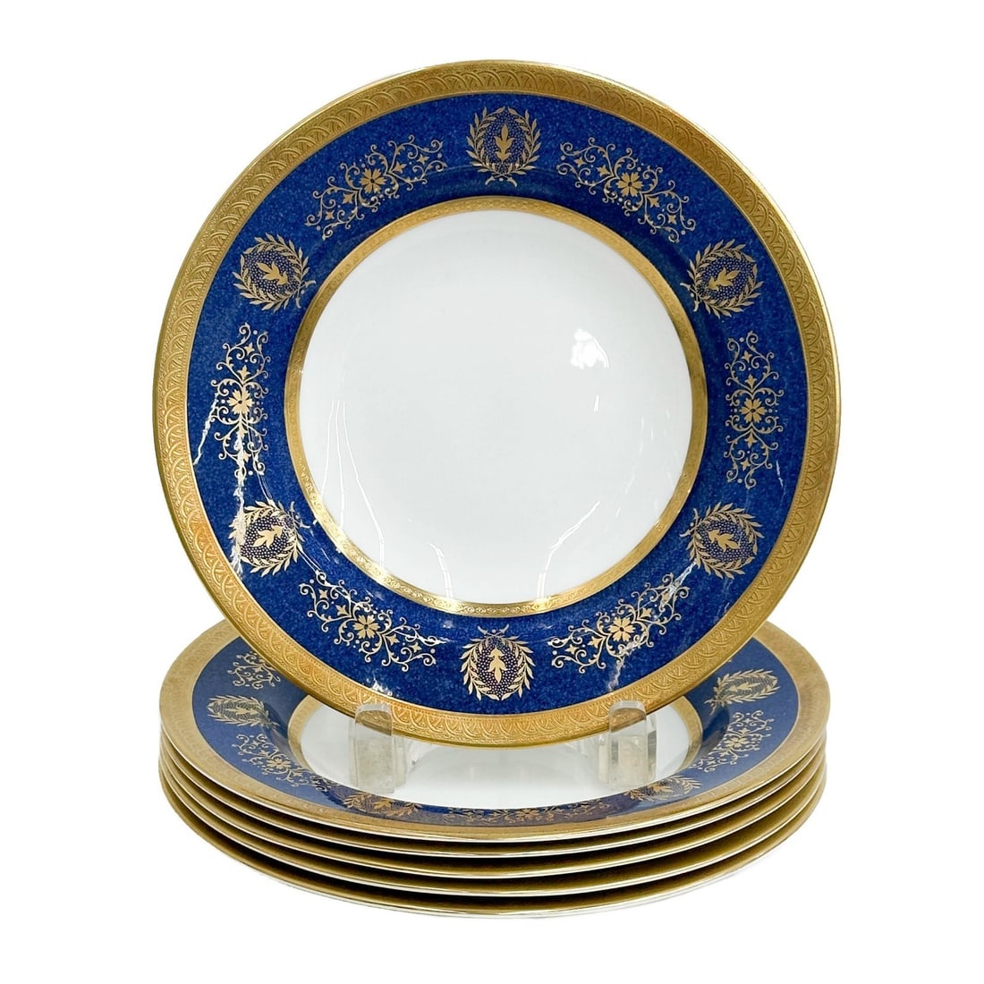 6 Coalport England Gilt Porcelain Rimmed Soup Bowls in Lady Anne Blue (1 of 5)