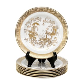 7 Spode England Gilt Porcelain Bread Plates in Spode's Garden Gold
