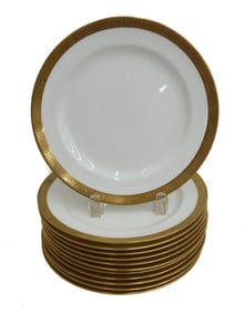 12 Lenox for Tiffany & Co Porcelain Gilt Rimmed 9.25 inch Dessert Plates c1920