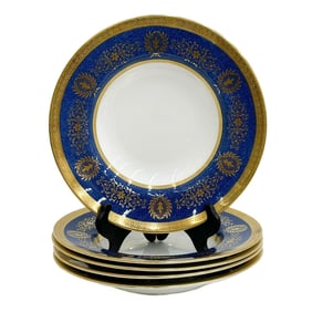 5 Coalport England Gilt Porcelain Rimmed Soup Bowls in Lady Anne c1965
