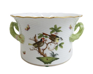 Herend Hungary Rothschild Birds Hand Painted Porcelain Twin Handled Cachepot