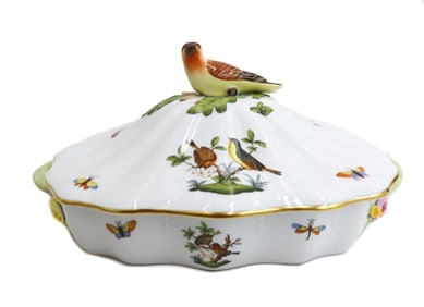 Herend Hungary Rothschild Birds Hand Painted Porcelain Vegetable Tureen