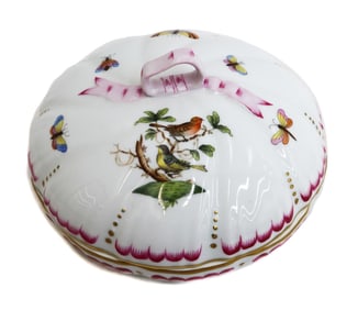 Herend Hungary Rothschild Birds Hand Painted Porcelain Round Candy Dish 6026 RO