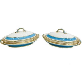 Pair Minton England Porcelain Covered Vegetable Dishes G877 circa 1890