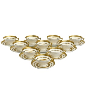 10 Minton England for Tiffany & Co Gilt Porcelain Cup & Saucers c1920